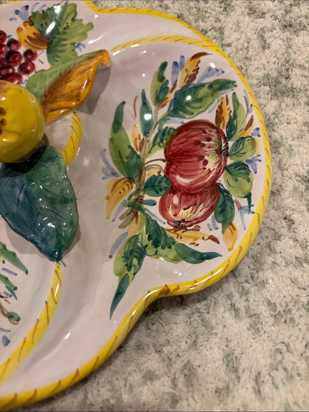 Hand-Painted Italian Ceramic Fruit Divided Serving Dish NWT Artisan Made